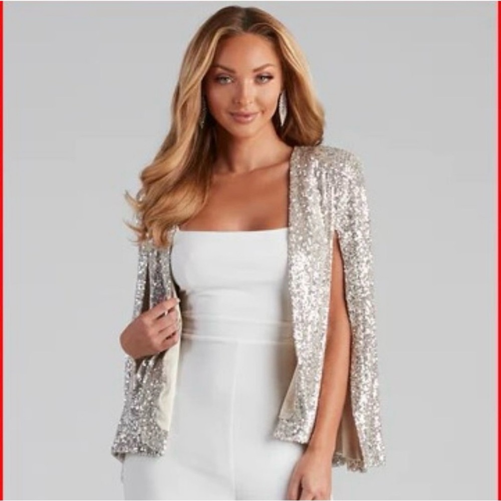 Women’s Vici Gold/Silver/Champagne Sequin Blazer Cape - Large